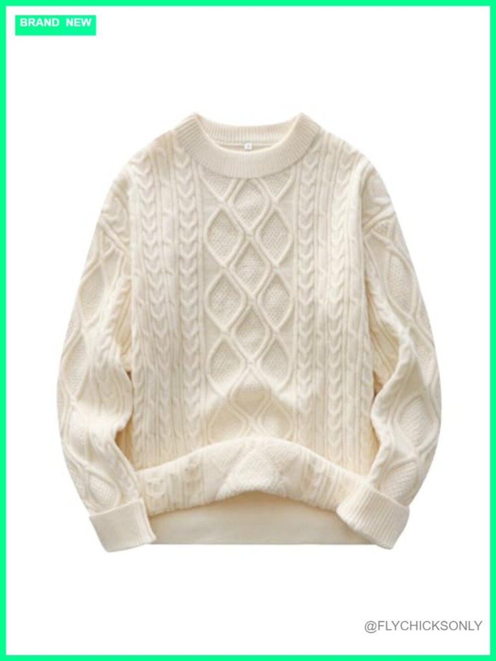 Oversized Cable Knit Crew Neck Pullover Sweater Fuzzy Cotton Blend